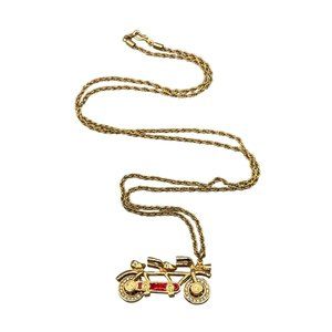 Vintage Swarovski Savvy Bicycle Pendant Necklace Crystals Red Enamel Signed Swan